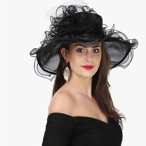 🐎NEW Black Kentucky Derby Hat church fascinator tea